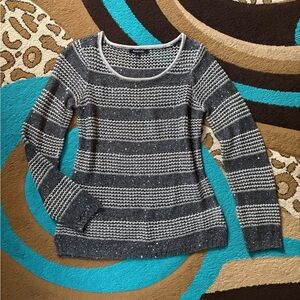 Relativity Black and White Sequin Striped Sweater